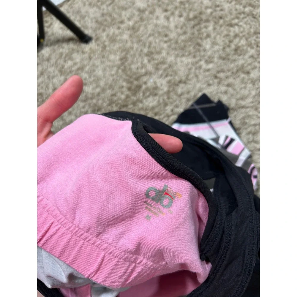Y2K Alo Yoga Racerback Tank Top Pink Grey Abstract M 2000s Activewear Gym Preppy